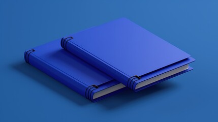 Two blue books are placed on a blue background. The books are different sizes and are stacked on top of each other.