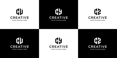 a collection of several initial CY logo designs in black and white