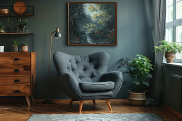 Cozy Dark Living Room with Armchair