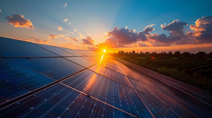 solar power: solar panels photovoltaics in solar power farm producing clean energy, Renewable energy, green energy, sustainable 
