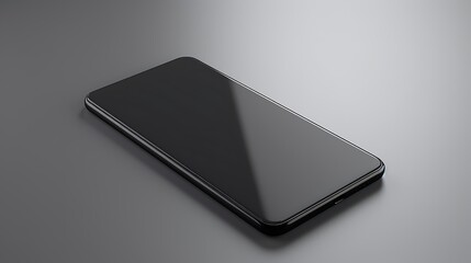 Black sleek smart phone on a dark background. The phone is at a slight angle, showing its side profile.