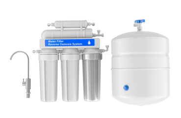 Reverse Osmosis System. Home Drinking Water System, 3D rendering isolated on transparent background