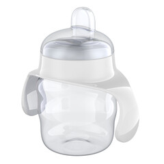 White Baby Sippy Cup and Training Cup for Baby. 3D rendering isolated on transparent background