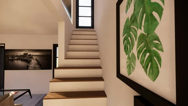 minimalist second floor house with luxurious stairs