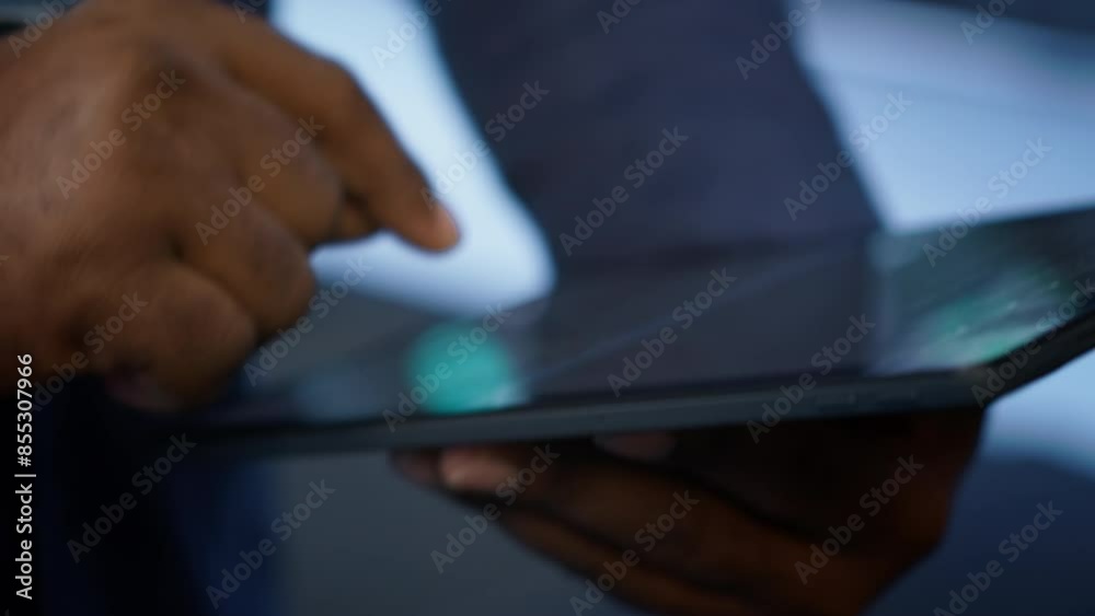 Poster software developer doing yearly maintenance using tablet to prolong data center equipment life span.