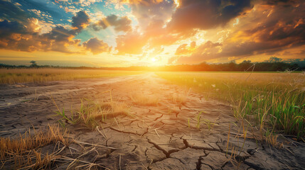 Obraz premium photo of a dried-out field, emphasizing the theme of climate change.