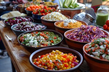 Obraz premium Vibrant Gluten-Free Taco Bar with Diverse Fillings and Toppings for a Fun and Interactive Meal
