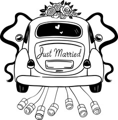 Outline illustration of just married car