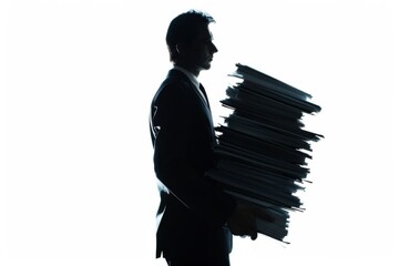 Businessman reviewing documents: striking silhouette of a dedicated professional