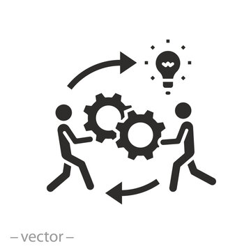 tapply team strategy icon, innovation implemen, automation process, business idea execution, flat symbol on white background - vector illustration