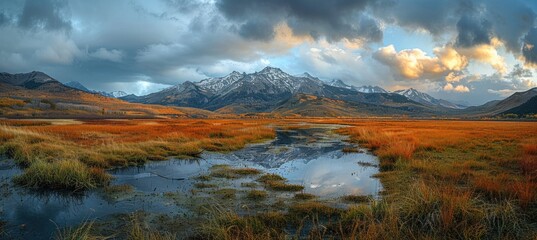 Mountain Reflections in a Serene Meadow