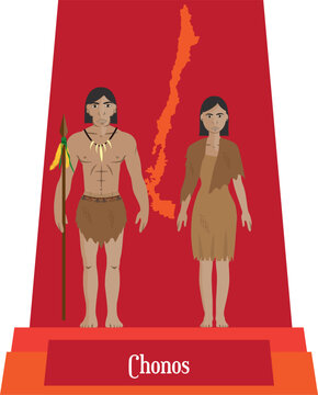 Illustration vector isolated of Chilean native people, Chonos, typical costume 