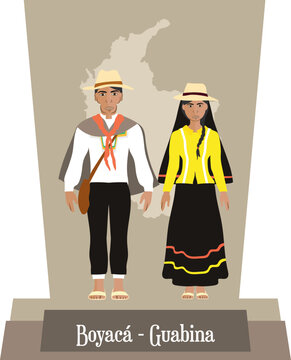 Illustration vector isolated of Colombian traditional costumes, colombian dances, Boyac&aacute;, Guabina.