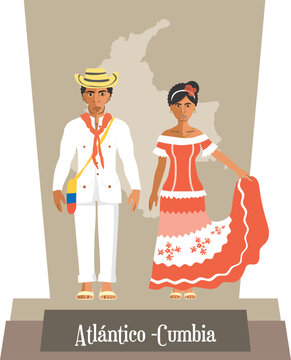 Illustration vector isolated of Colombian traditional costumes, colombian dances, Atlantico, Cumbia.