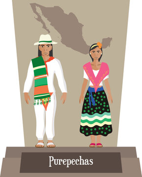 Illustration vector isolated of  Mexican, Native Traditional costumes Purepechas