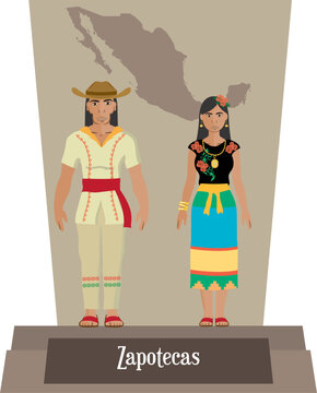 Illustration vector isolated of  Mexican, Native Traditional costumes Zapotecas