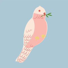 Three doves of peace icons in vector. Flying pigeon holding an olive branch illustration.