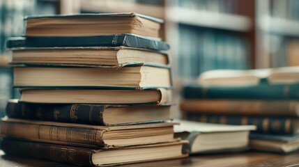 Fototapeta premium Catalog librarian classifying books close up, selective focus book classification cataloging area
