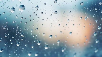 Raindrops on a window with a blurred background.
