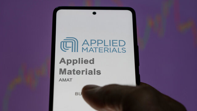 April 09th 2024 , Santa Clara, California. Close up on logo of Applied Materials on the screen of an exchange. Applied Materials price stocks, $AMAT on a device.