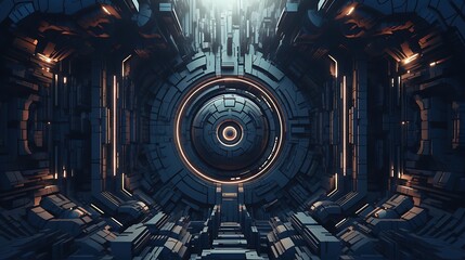 3D rendering of a futuristic spaceship interior.