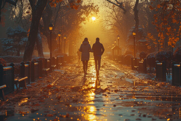 Fototapeta premium A couple jogging together in the morning. Concept of companionship and healthy living. Generative Ai.
