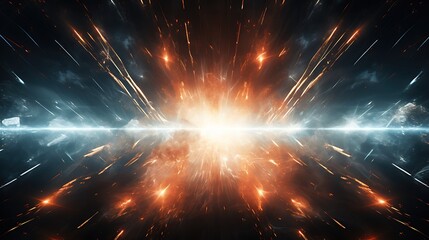 Obraz premium An abstract rendering of a powerful explosion. The bright center is surrounded by a shockwave of glowing gas and debris.