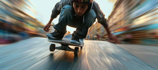 Skateboarder Performing Tricks in Urban Street with Motion Blur for Dynamic Sports Concept and Design