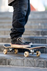 Skateboarder Performing Tricks on Steps with Hollywood High School Background - Perfect for Posters, Cards, Print