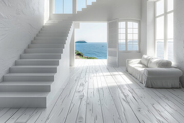 Fototapeta premium Contemporary White Living Room with Stairs