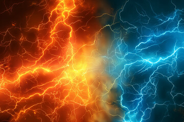 lightning in the night sky, A dynamic background featuring a striking contrast of hot orange and...