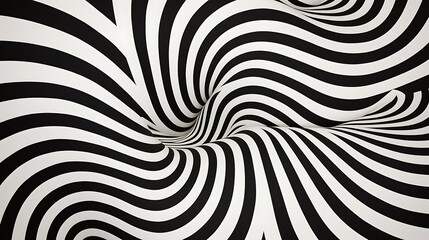 Black and white striped pattern. Abstract 3D rendering of a striped surface with a twist.