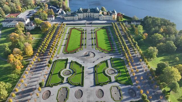 Stockholm : Aerial drone view of capital of Sweden, popular tourist attraction, Drottningholm Castle (Drottningholms Slott), Residence of the Swedish King - Europe landscape panorama from above