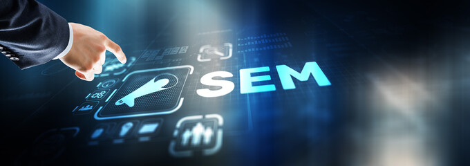 SEM Search Engine Optimization Marketing Ranking Traffic Website Technology Communication Concept