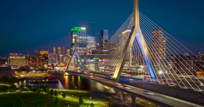 Hyperlapse of Boston Zakim Bridge at Night