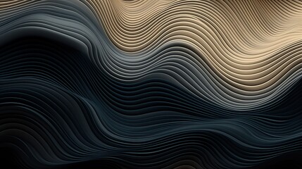 3D rendering. Abstract background with smooth and soft lines. Dark blue and beige colors.