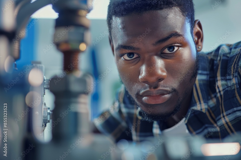 Aufkleber young engineer working on a complex machine part