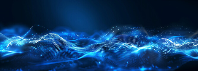 digital wave. network connection tech blue background with particles