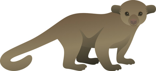 Color vector illustration of kinkajou. Wild animal isolated on white background. Tropical rainforest mammal and exotic pet.