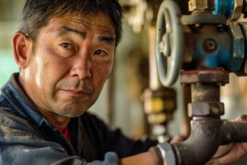 Experienced plumber working on water pipes system