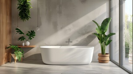 Modern bathroom with plants and natural light