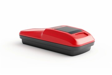A sleek modern red and black electronic device, possibly a handheld gadget or tool. Clean and minimalist design. The focus is on its streamlined, compact shape. Generative AI