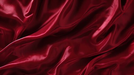 Fototapeta premium Red crumpled silk fabric with copy space.