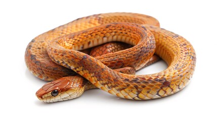 Obraz premium Amber Corn Snake showing off its warm, honeylike tones, photographed on a white background, ideal for a soft and inviting look