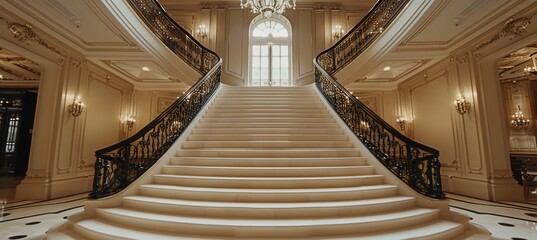 Obraz premium Grand Staircase in Luxurious Mansion Showcasing Elegant Design and Craftsmanship
