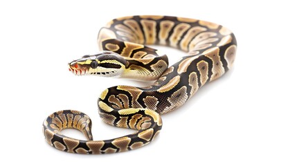 Obraz premium Enchi Pinstripe Ball Python An Enchi Pinstripe Ball Python with vibrant, thin stripes, posed against a plain white background for World Snake Day