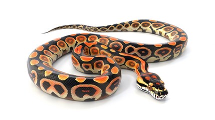 Fototapeta premium Firefly Ball Python A bright and vibrant Firefly Ball Python, showcasing its fiery patterns on a white background for World Snake Day