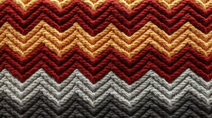 A beautiful close-up of a colorful knitted fabric with a zigzag pattern.