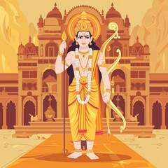 Fototapeta premium Shri Ram Navami Festival Greeting with Lord Ram Illustration