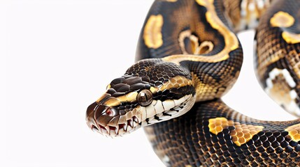 Fototapeta premium Mystic Ball Python A mystical Mystic Ball Python with complex patterns, set against an isolated white background for World Snake Day